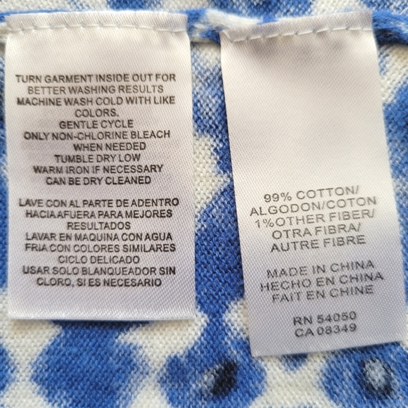 Jones New York Thin Knit Blue White Cotton Short Sleeve Button Down Blouse Sz. M - Picture 11 of 12